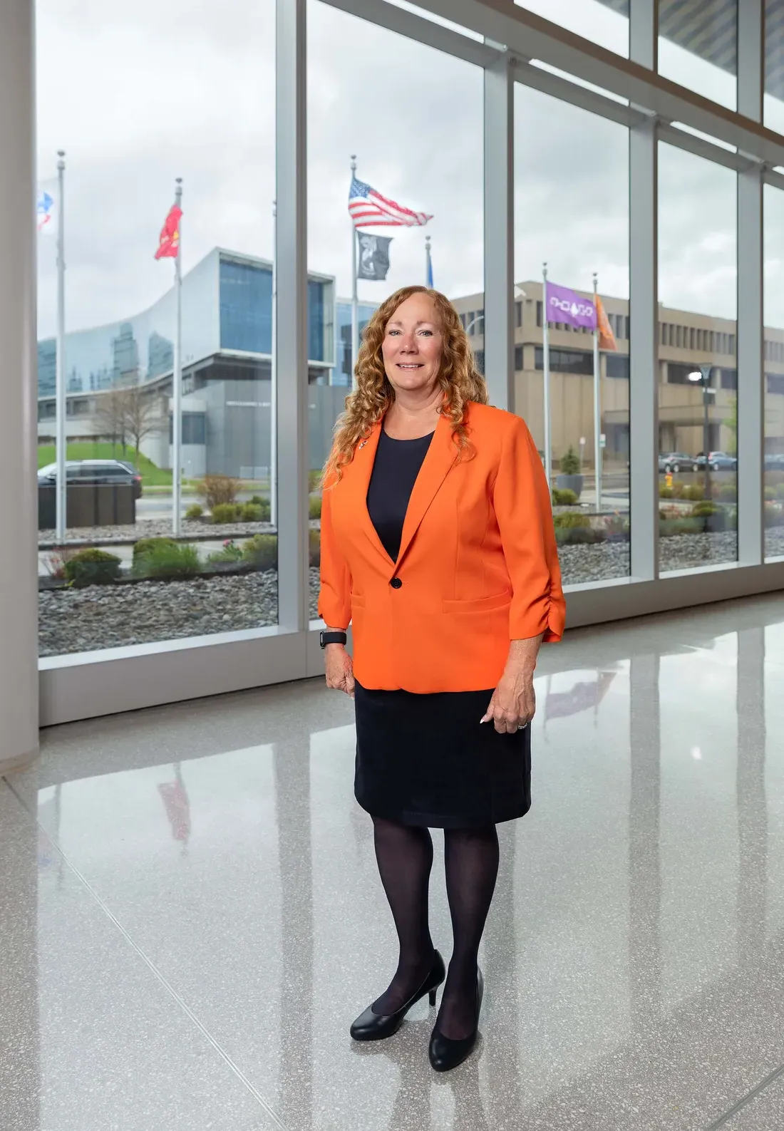 Peggy Combs standing inside the veterans center.